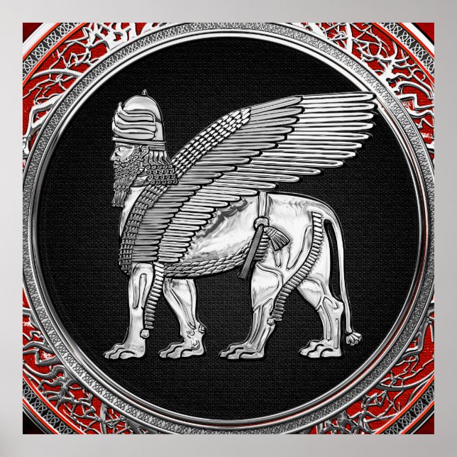 Póster [900] León alado asirio - Plata Lamassu (Frente)