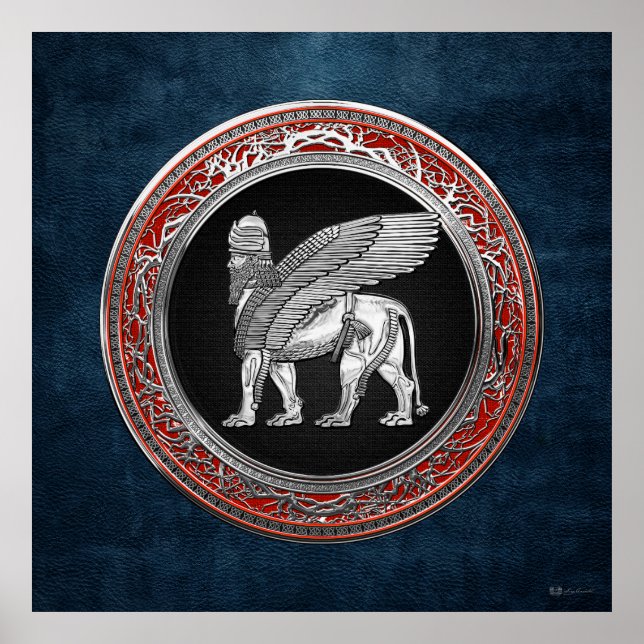 Póster [900] León alado asirio - Plata Lamassu (Frente)