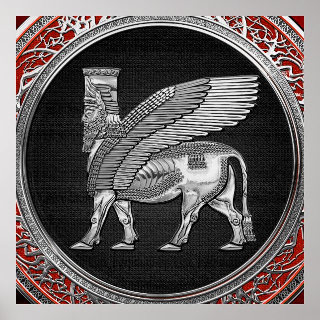 Póster [900] Toro alado asirio - Plata Lamassu (Frente)