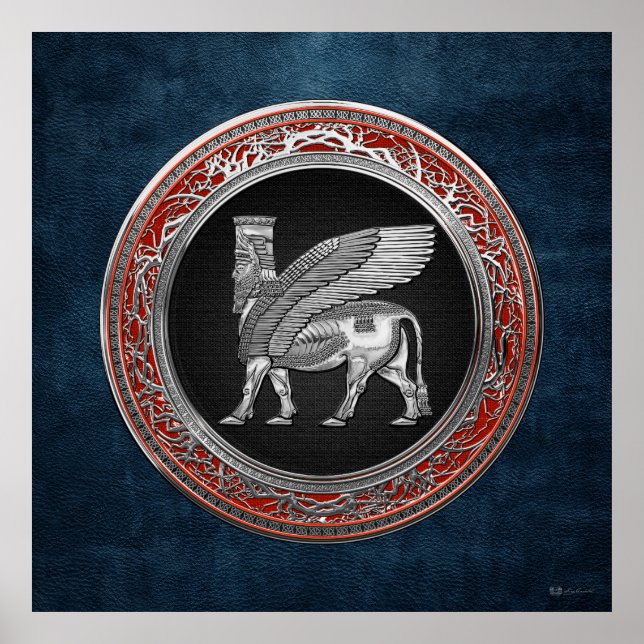 Póster [900] Toro alado asirio - Plata Lamassu (Frente)