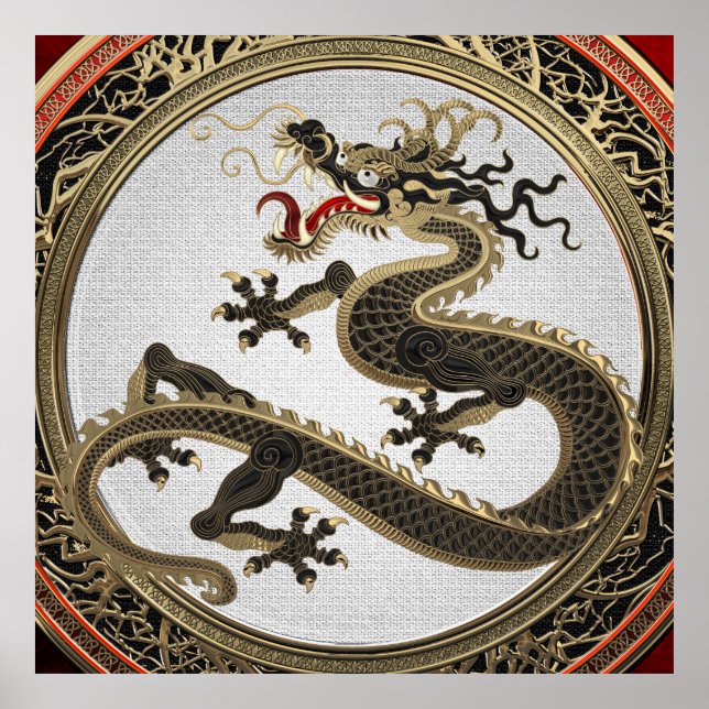 Póster [901] Dragón oriental sagrado de oro y negro (Frente)