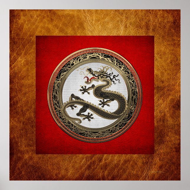 Póster [901] Dragón oriental sagrado de oro y negro (Frente)