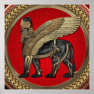Póster [901] León alado asirio: Lamassu dorado y negro