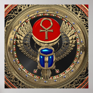 Póster [901] Scarab alado egipcio de oro sagrado con ankh