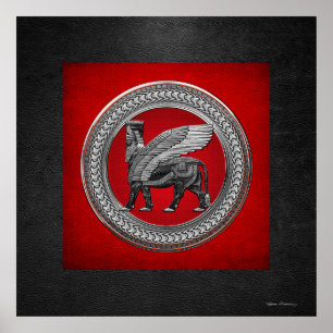 Póster [901] Toro alado asirio: Lamassu plateado y negro