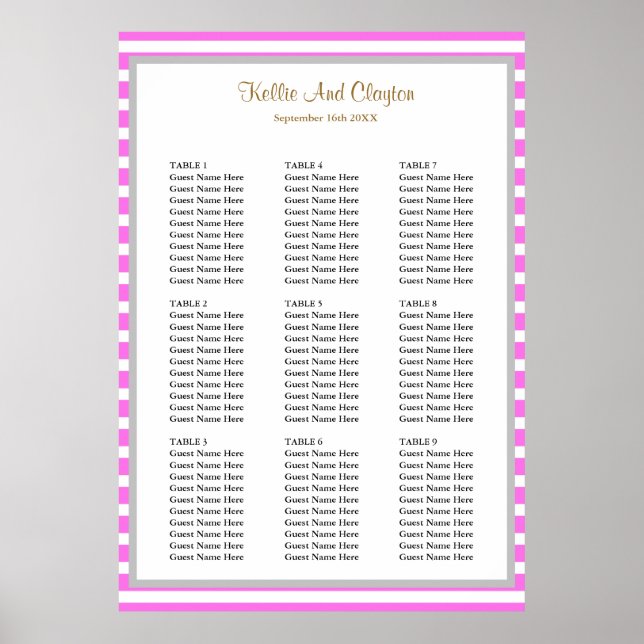 Póster 90 Estacionamiento Boda con bordes rosados/blancos (Frente)