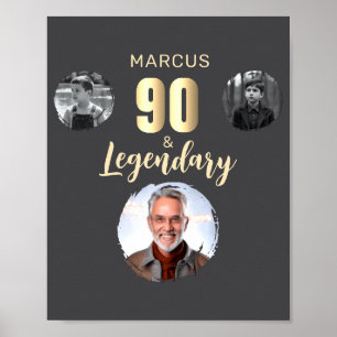 Póster 90 Legendario 3 Fotos Dorado Cumpleaños 90