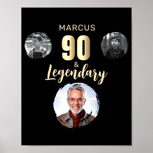 Póster 90 Legendary 3 Photos Gold 90th Birthday  (Frente)
