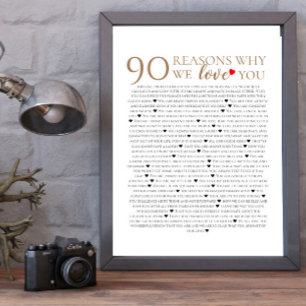 Póster 90 razones por las que te amamos regalo de cumplea