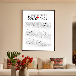 Póster 90 razones por las que te amamos regalo de cumplea