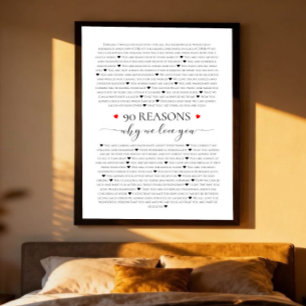 Póster 90 razones por las que te amamos regalo de cumplea