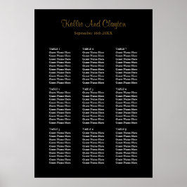 Póster 90 Sencilla tabla de asientos de Boda negro
