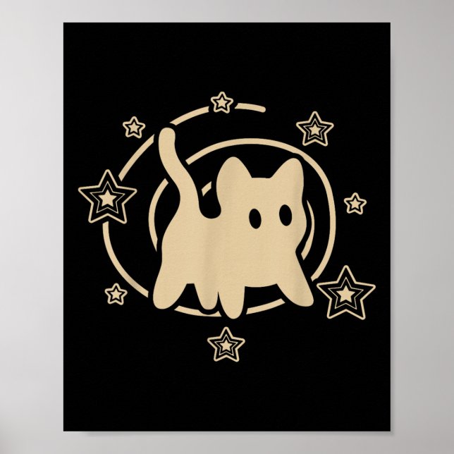 Póster 90s Y2k Scary Tomcat Cat Is Scared Under Starry Ta (Frente)