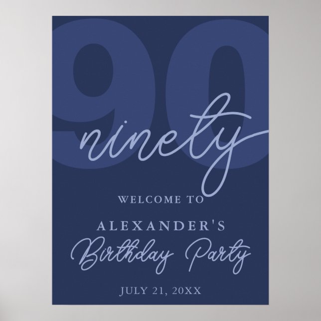 Póster 90th Birthday Modern Minimalist Navy Welcome Sign (Frente)