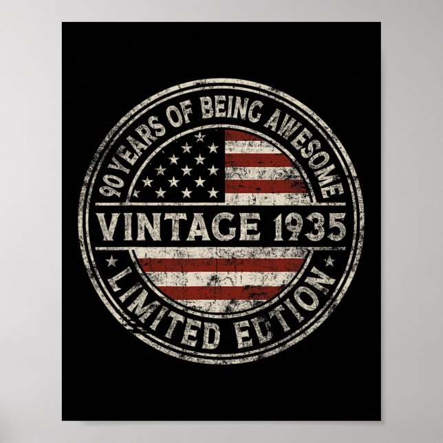 Póster 90th Birthday Vintage 1935 Limited Edition America (Frente)