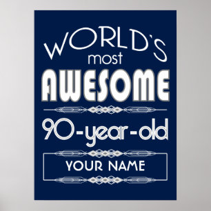 Póster 90th Birthday Worlds Best Fabulous Dark Blue