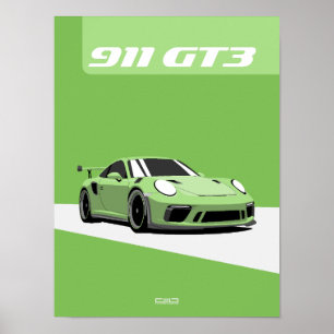 Póster 911 GT3 Poster - Green Track Car