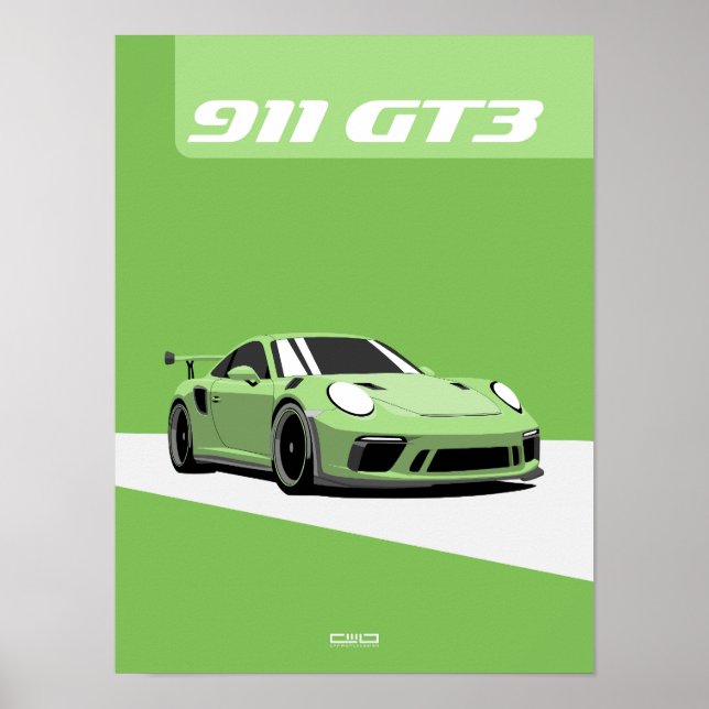 Póster 911 GT3 Poster - Green Track Car (Frente)