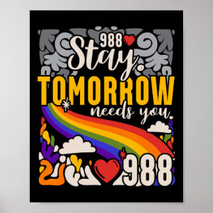Póster 988 Stay Tomorrow Need You Mental Health Awareness