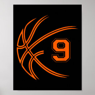 Póster 9.º cumpleaños Baloncesto Nueve niños de 9 años