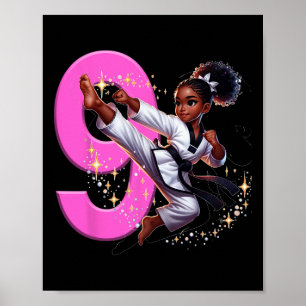 Póster 9.º cumpleaños Fiesta de Artes Marciales Chica Neg