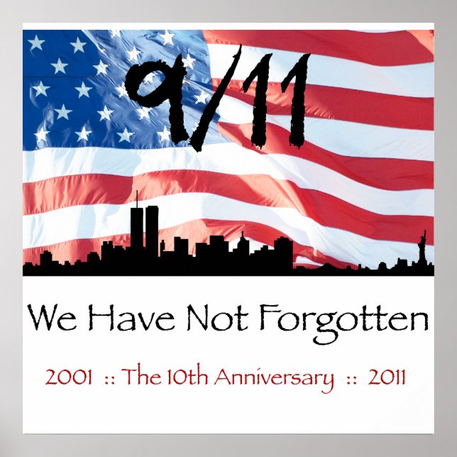Póster 9/11 10º aniversario WTC y la bandera (Frente)