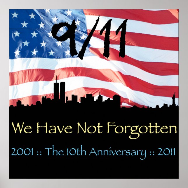 Póster 9/11 10º aniversario WTC y la bandera (Frente)