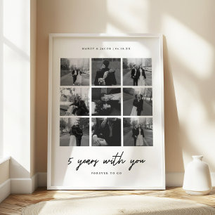 Póster 9 Aniversario moderno de 5 años de Collage de foto