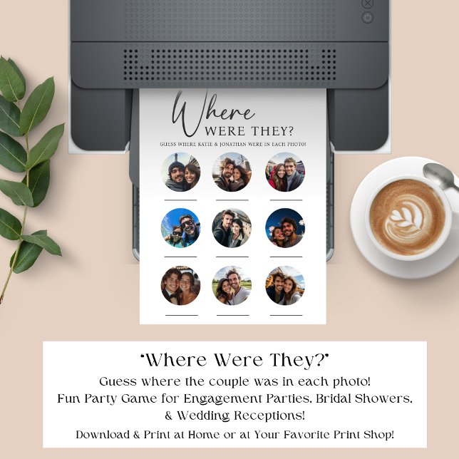 Póster 9 Fotos Donde Estaban En El Juego De Participación (Print at Home: 9 Photos Where Were They Wedding Engagement Game Poster)