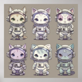 Póster 9 Gatitos Astronautas Chibi Tripulación Espacial