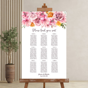 Póster 9 Mesa Carta de Asientos Floral Rosa Elegante Boda