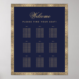 Póster 9 Mesa Elegante Rosa Azul Marino Dorado Gráfico de