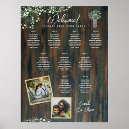 Póster 9 Mesa Madera Rústica Gypsophila Fotografía de la 