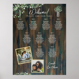 Póster 9 Mesa Madera Rústica Gypsophila Fotografía de la 