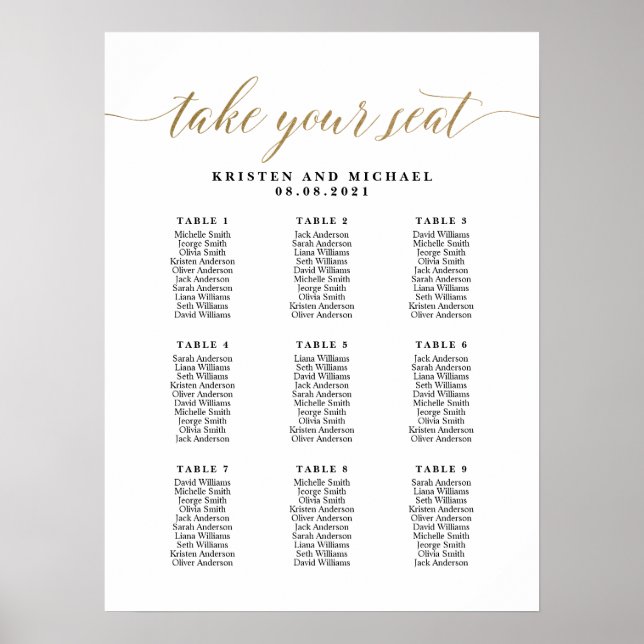 Póster 9 Mesas 90 Comensales Se Sirven Los Asientos (Frente)