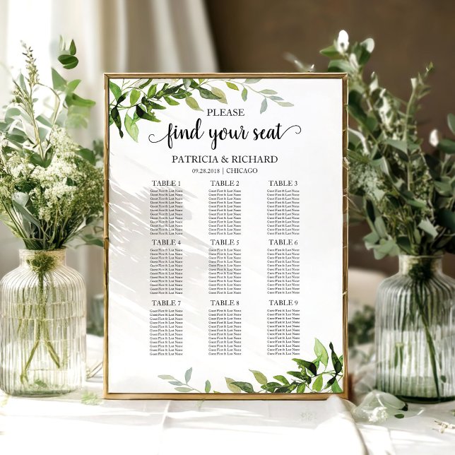 Póster 9 Mesas Boda Gráfico de asientos Elegante vegetaci (Subido por el creador)