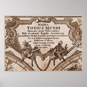 Póster 9 Panel Sepia Versión de L'Isle World Map Frame 2