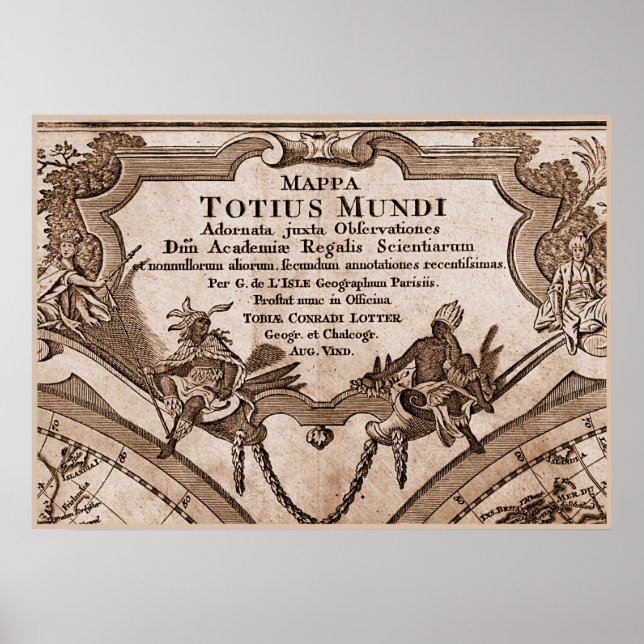 Póster 9 Panel Sepia Versión de L'Isle World Map Frame 2 (Frente)