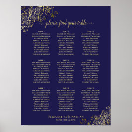 Póster 9 Tabla de asientos Boda de mesa Navy Blue Lacy Go
