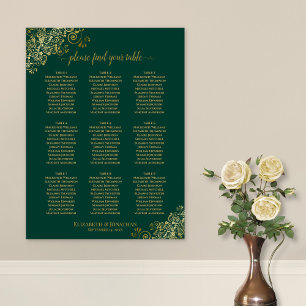 Póster 9 Tabla de asientos de Boda de tabla verde esmeral