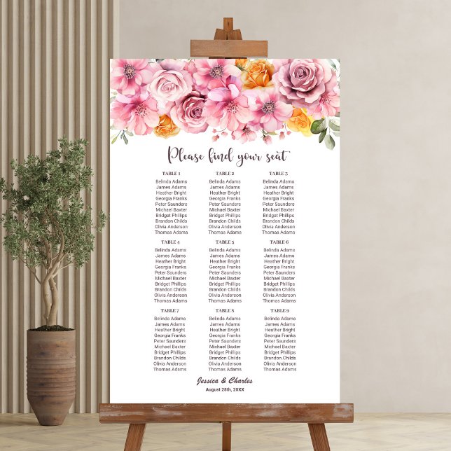 Póster 9 Tabla Elegante Boda Floral Rosa (Subido por el creador)