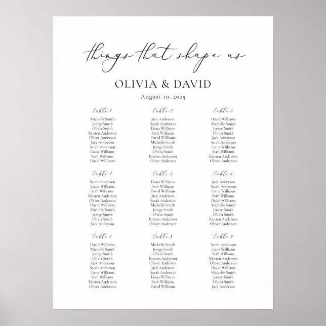 Póster 9 Tablas Cosas simples que nos dan forma a la tabl (Frente)