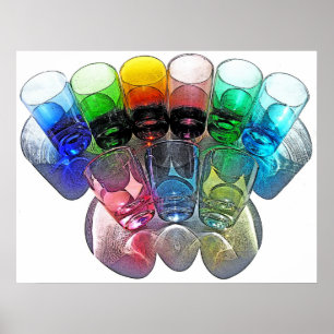 Póster 9 vasos de medida coloreados del cóctel - estilo 1