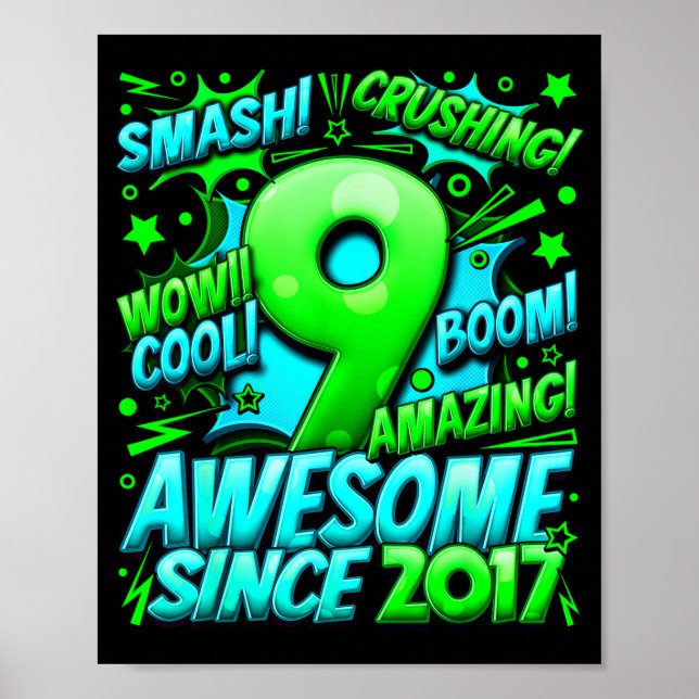 Póster 9 Year Old For Boys 9th Birthday Boy 9 Year Old Bo (Frente)