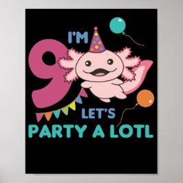 Póster 9th Birthday Axolotl Nine Year Old Cute Axolotls