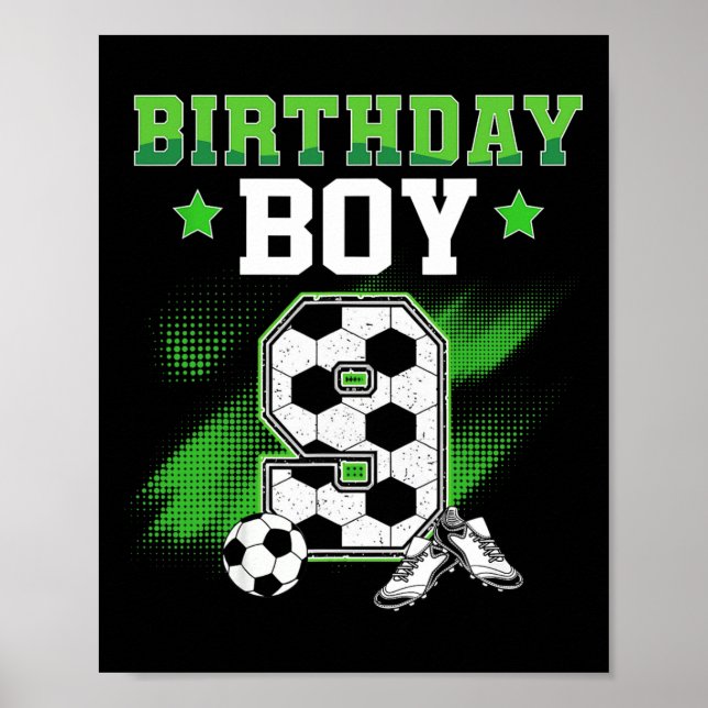 Póster 9th Birthday Boy Soccer 9 Year Old Sport 9yr Boys  (Frente)