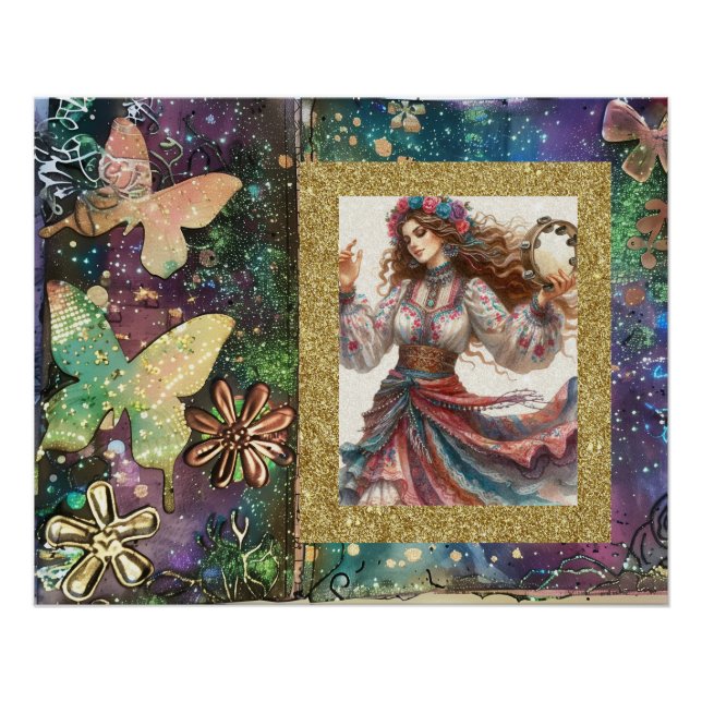 Póster *~* A100 Gitana Boho Bailarina Tambourine (Anverso)