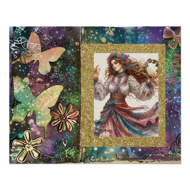 Póster *~* A100 Gitana Boho Bailarina Tambourine (Anverso)