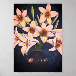Póster A3 Beautiful White Flowers acrylic Painting Print