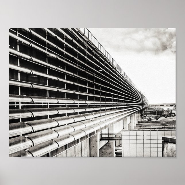 Póster A4 de Edificio Industrial en Blanco y Negro (Frente)